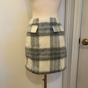 Versona Gray, Cream, and Blue Plaid Mini Skirt